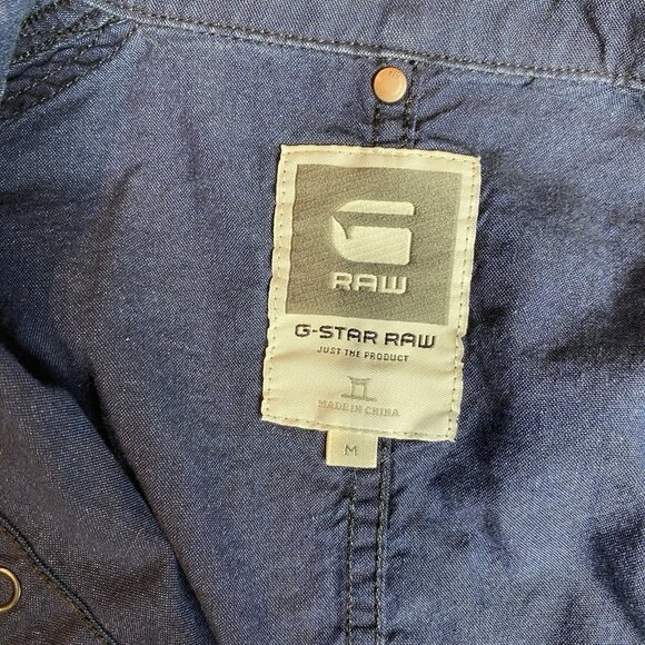 G Star Raw Mens Shirt Blue LS Pockets Snap Front Streetwear Sz M - Picture 5 of 8